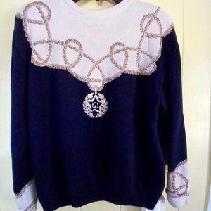 St. John Two Tone Navy & Cream With Gold Crest Sweater by Marie Gray